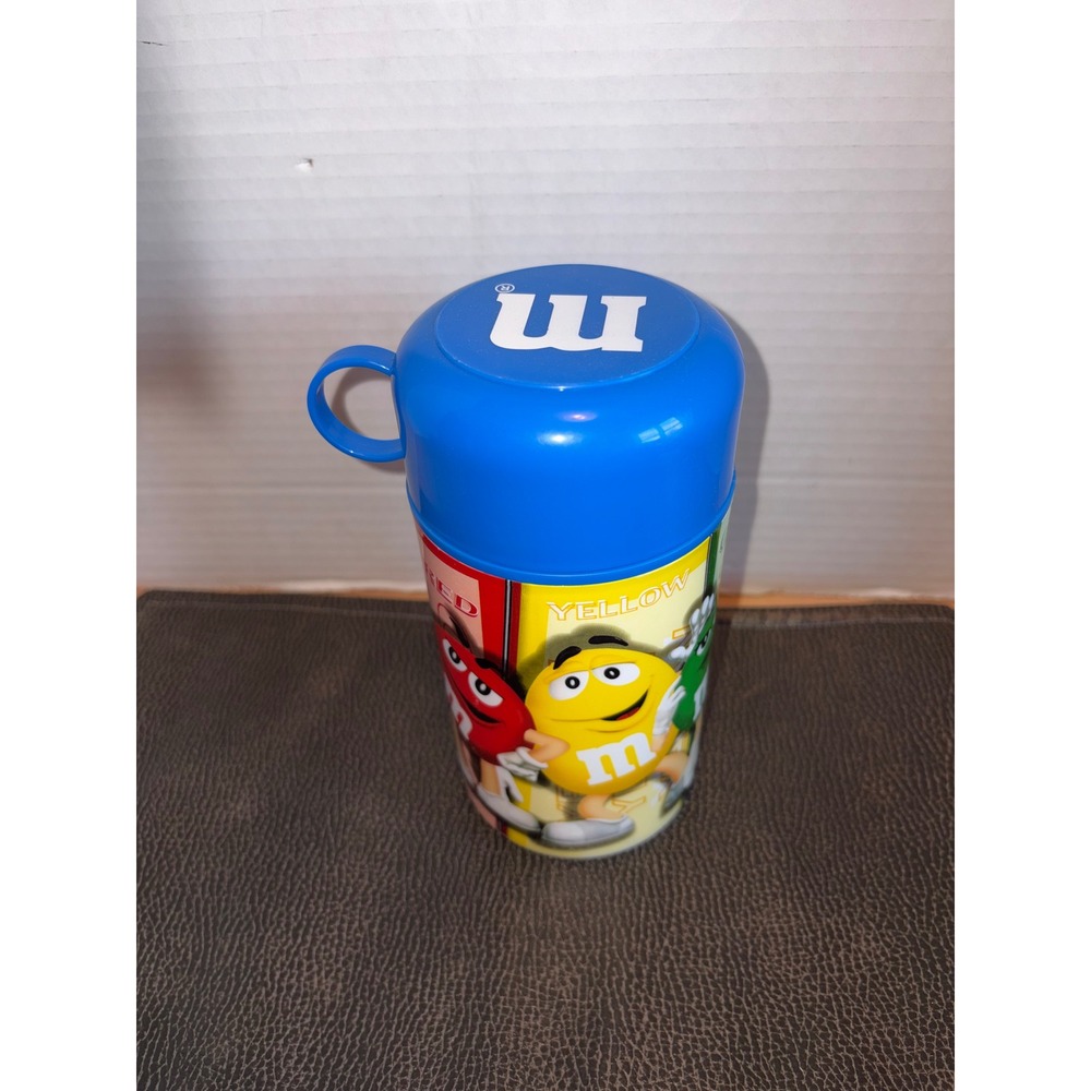 Vintage 2002 M&M's Blue Insulated Thermos  Drink Bottle with Cup Lid